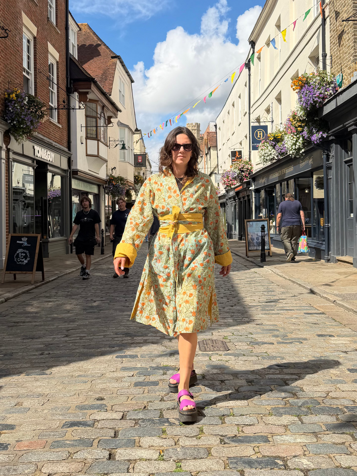 Sweeping Sonata Linen and Chanderi Coat: Reversible, and featuring an Obi Belt