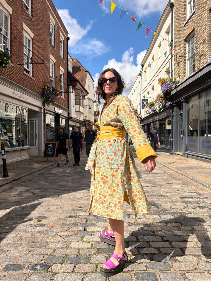 Sweeping Sonata Linen and Chanderi Coat: Reversible, and featuring an Obi Belt