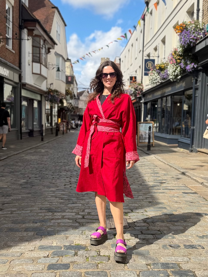 Berry Delicious Linen Coat: Reversible, and featuring an Obi Belt