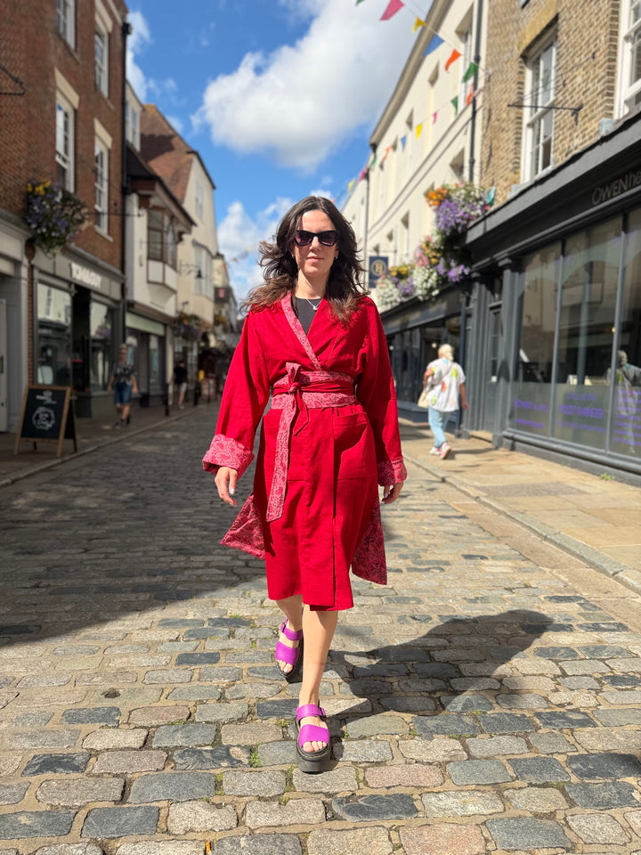 Berry Delicious Linen Coat: Reversible, and featuring an Obi Belt