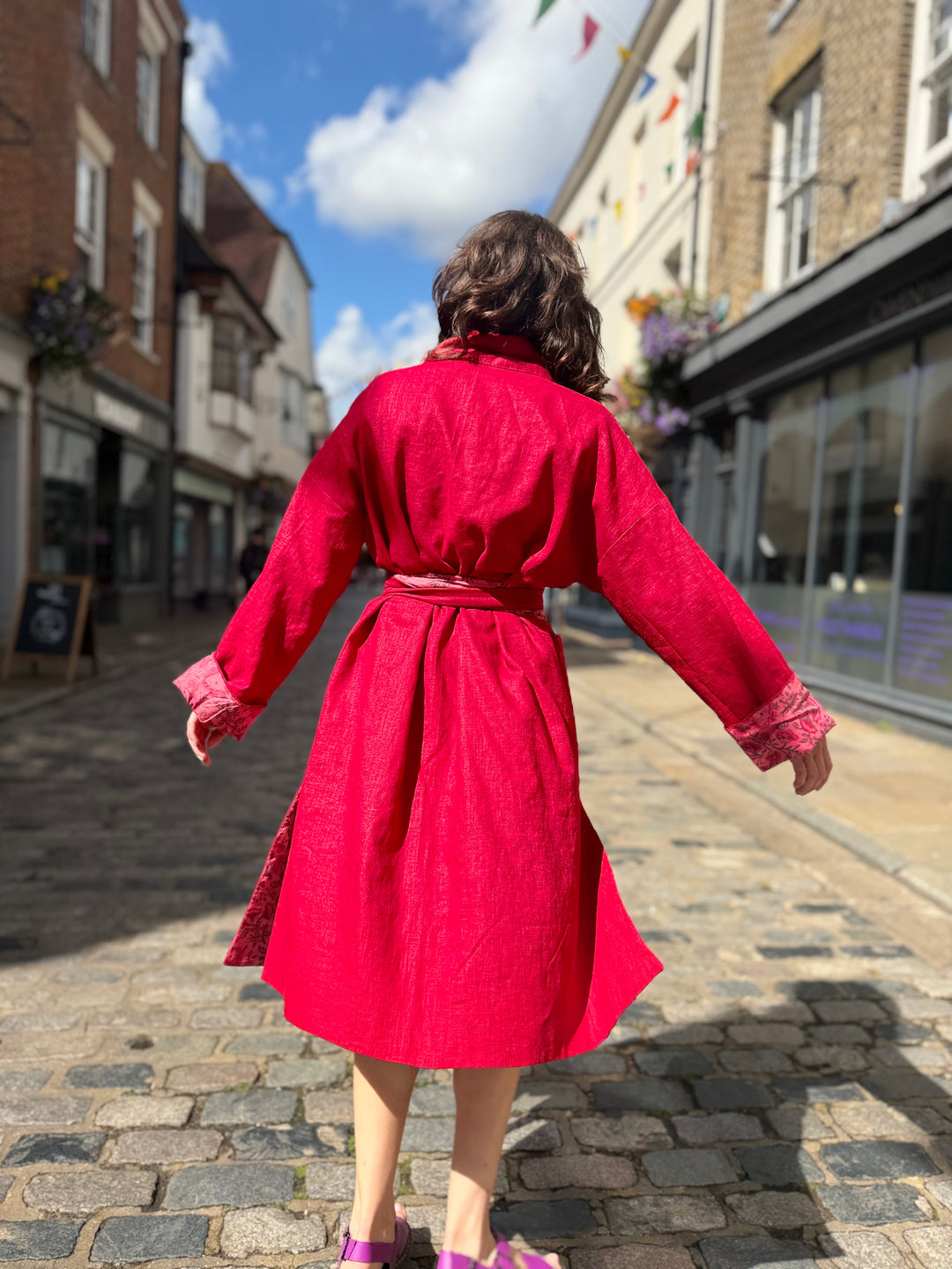 Berry Delicious Linen Coat: Reversible, and featuring an Obi Belt