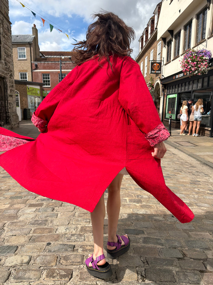 Berry Delicious Linen Coat: Reversible, and featuring an Obi Belt