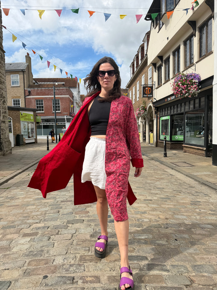 Berry Delicious Linen Coat: Reversible, and featuring an Obi Belt