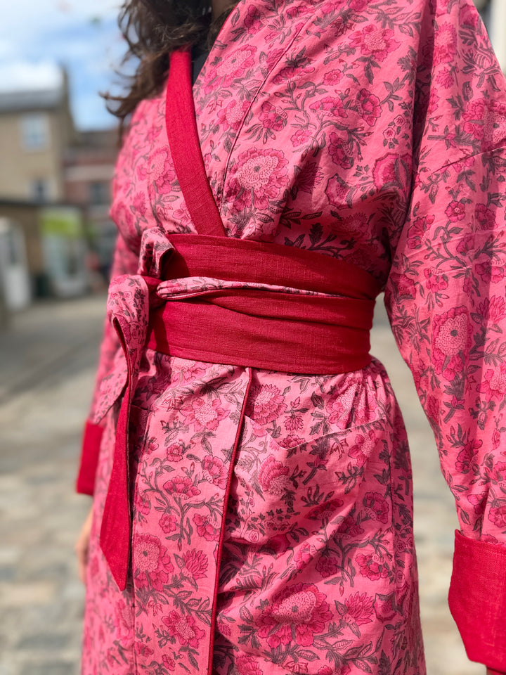 Berry Delicious Linen Coat: Reversible, and featuring an Obi Belt