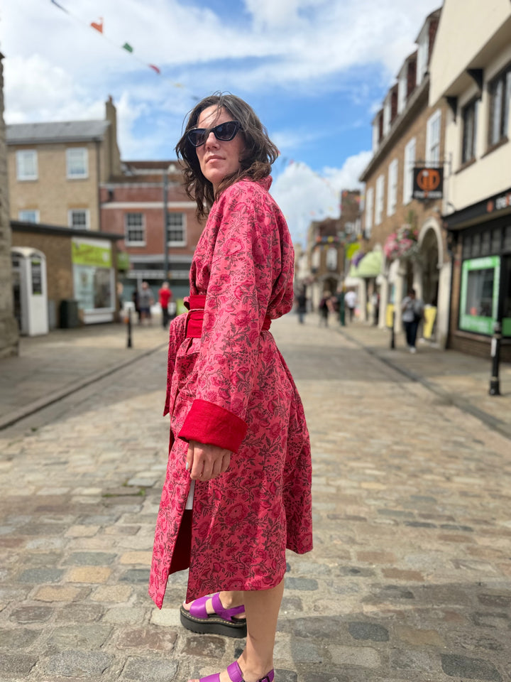 Berry Delicious Linen Coat: Reversible, and featuring an Obi Belt
