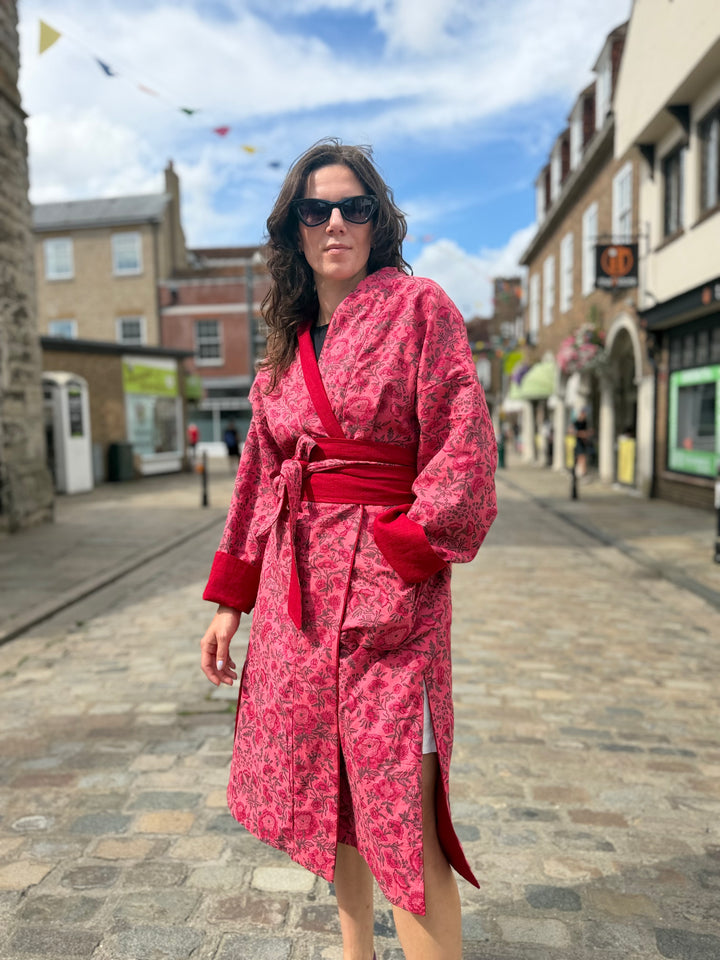Berry Delicious Linen Coat: Reversible, and featuring an Obi Belt