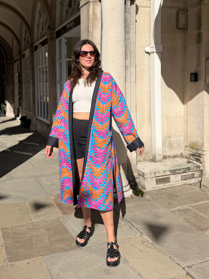 Hotel Tropicana Reversible Denim Coat featuring an Obi Belt