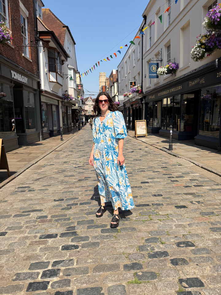 Screen Print Cotton Tiered Dress