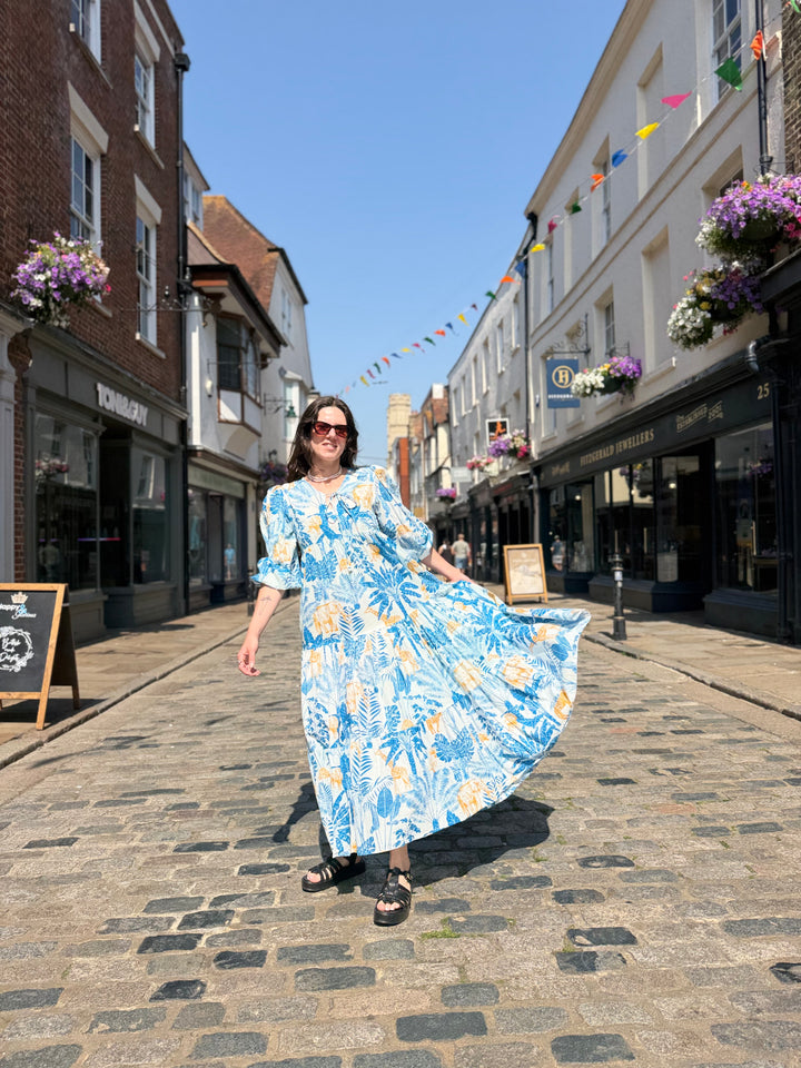 Screen Print Cotton Tiered Dress