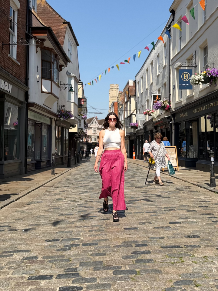 Rasberry Kantha Tailored Cropped Trousers