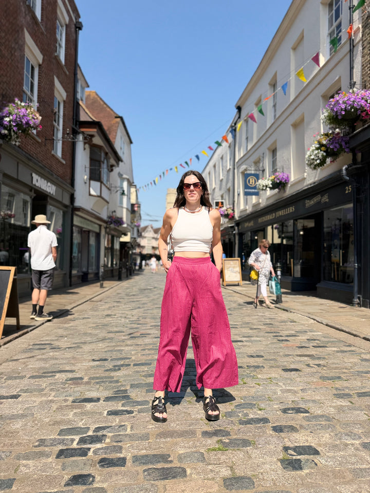 Rasberry Kantha Tailored Cropped Trousers
