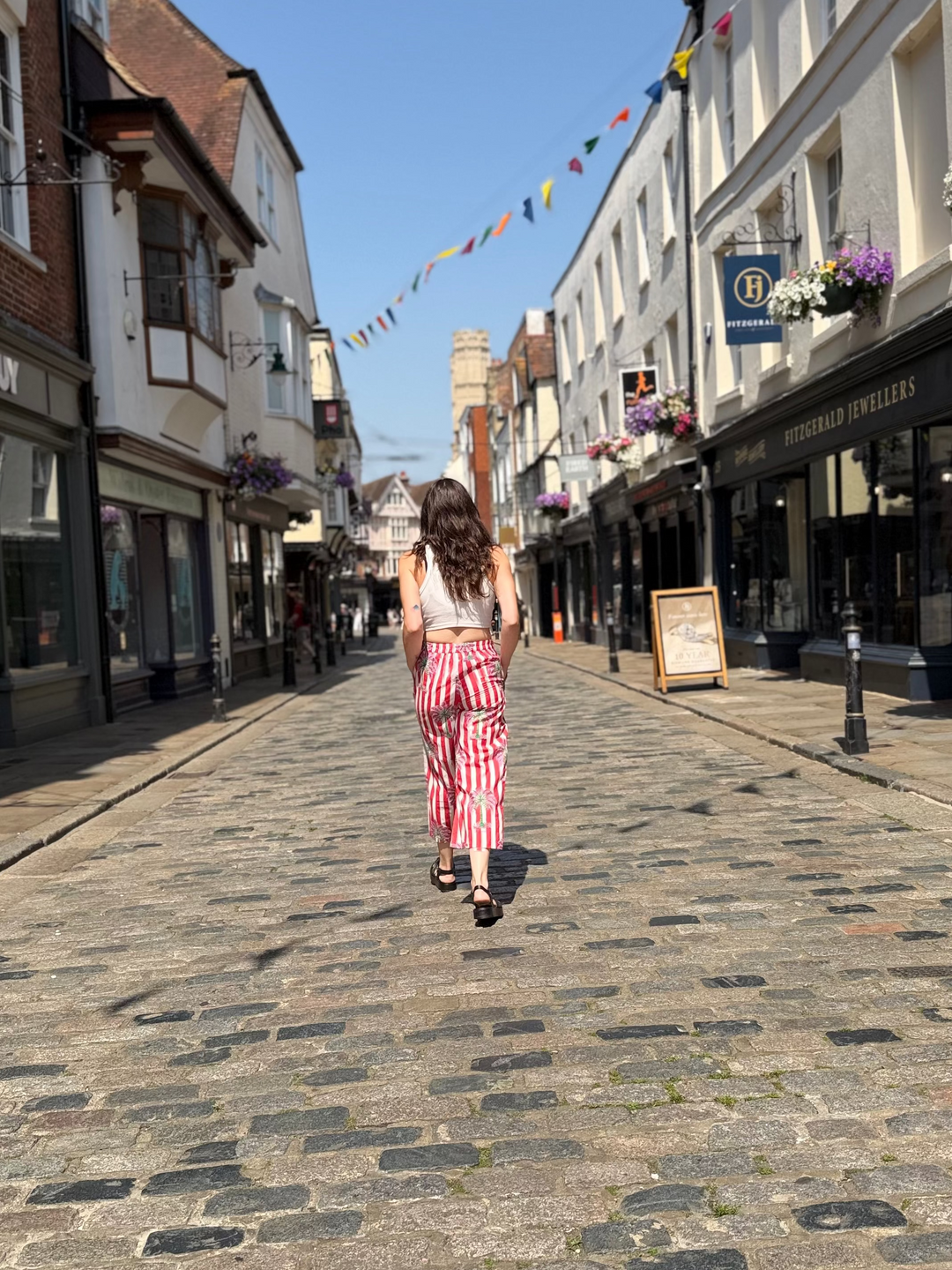 Red White Palm Tree Print Trousers