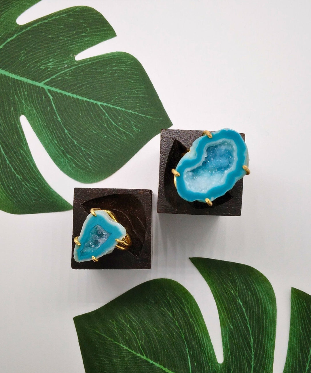 Aqua Blue Claw Geode Druzy Ring - Violet Elizabeth - Jewellery