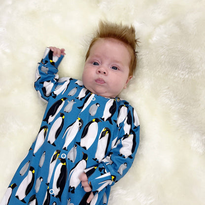 Blue Penguin cotton sleepsuit: 0-3 M