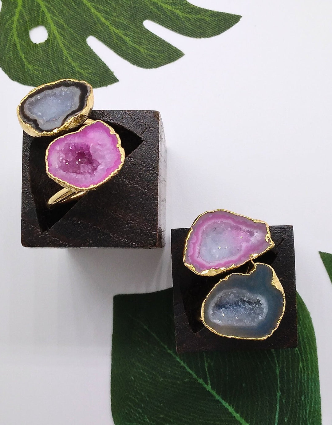 Black and Magenta Double Geode Druzy Ring - Violet Elizabeth - Jewellery