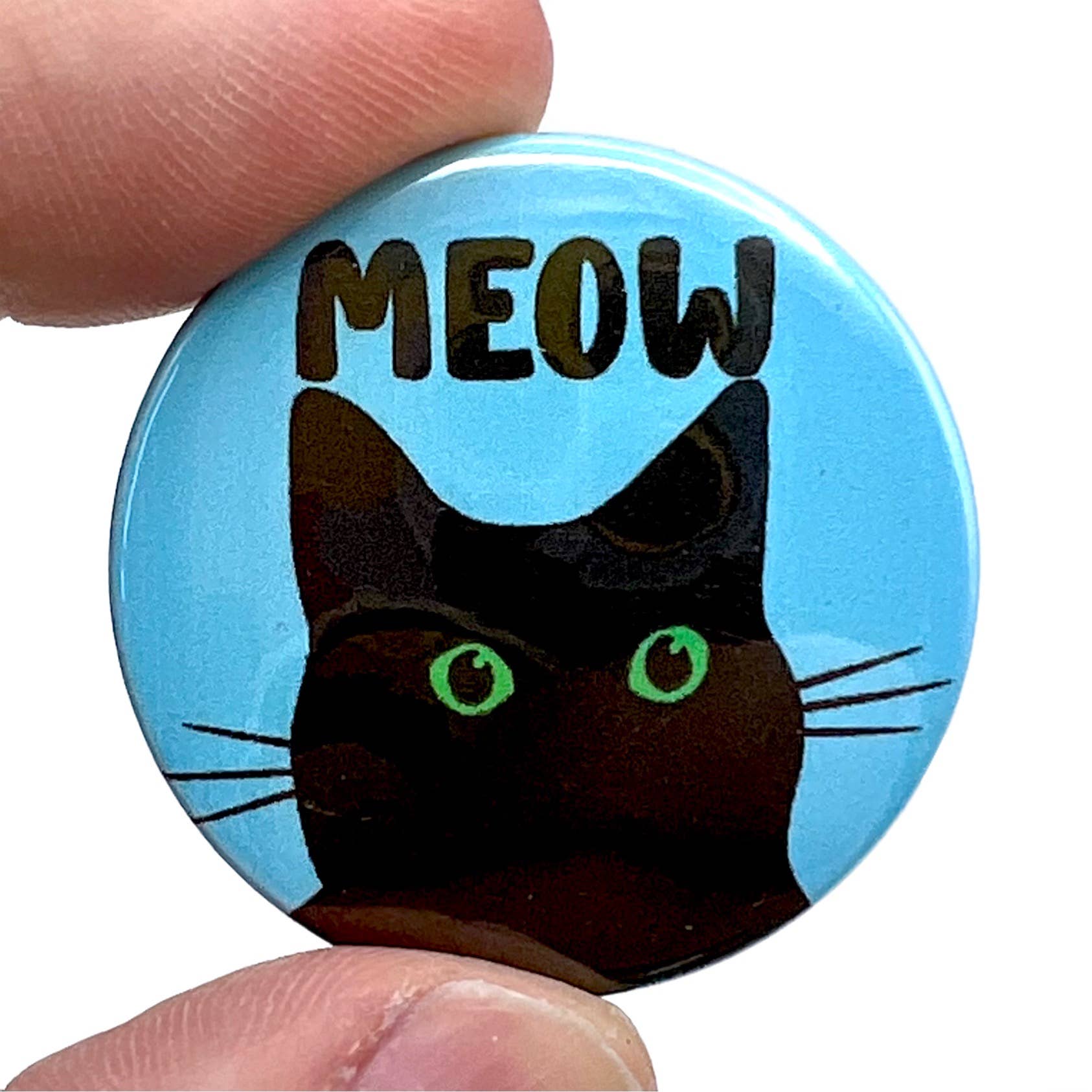 Black Cat Meow Button Pin Badge - Violet Elizabeth - Jewellery