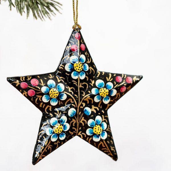 Black Indian Floral 3D Hanging Star - Violet Elizabeth - Christmas Decorations