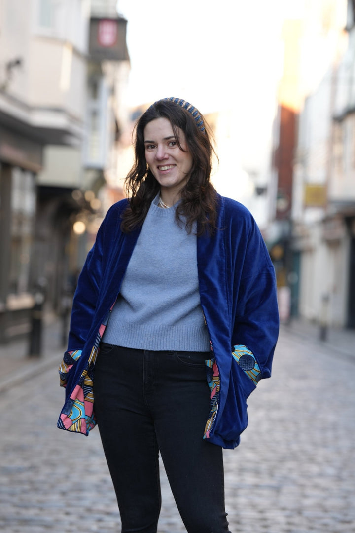 Blue And Gold Beauty Velvet Jacket - Violet Elizabeth - Clothing