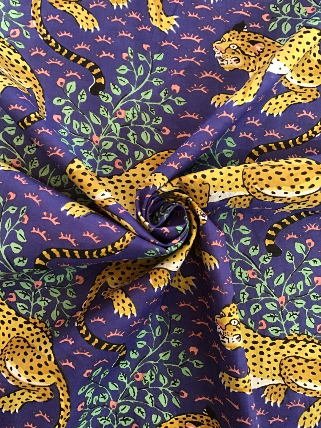 Blue leopards night out Screen Printed Fabric 100% Cotton - Violet Elizabeth - Haberdashery