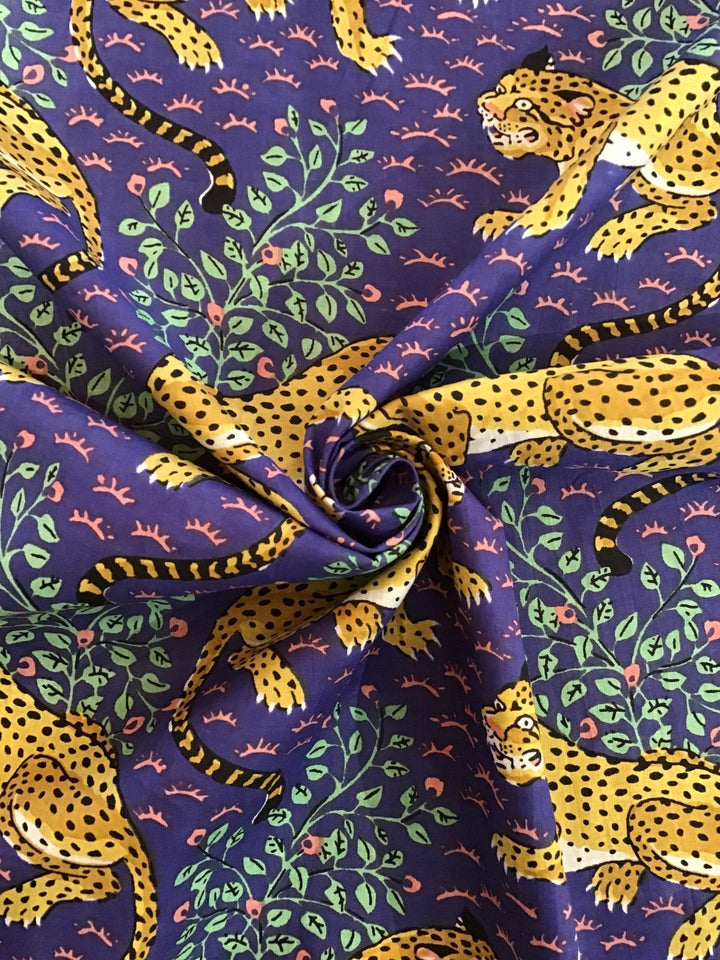 Blue Leopards Night Out Screen Printed Screen Printed Cotton Fabric