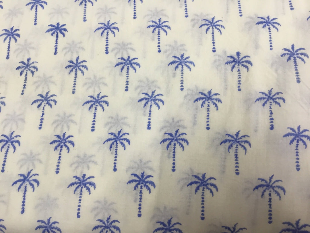 Blue palm tree Block Printed Fabric - Violet Elizabeth - Haberdashery