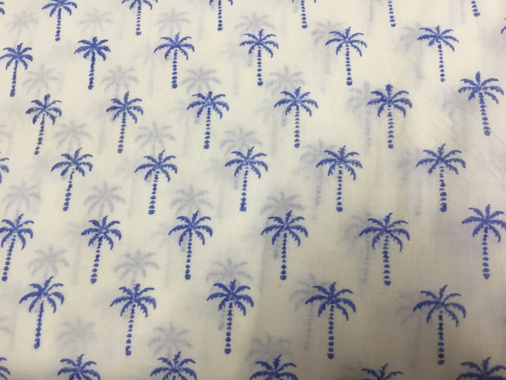 Blue Palm Tree Block Printed Cotton Fabric