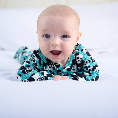 Blue panda cotton sleepsuit: 6 - 12 M - Violet Elizabeth - 