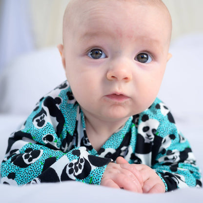 Blue panda cotton sleepsuit: 6 - 12 M - Violet Elizabeth - 