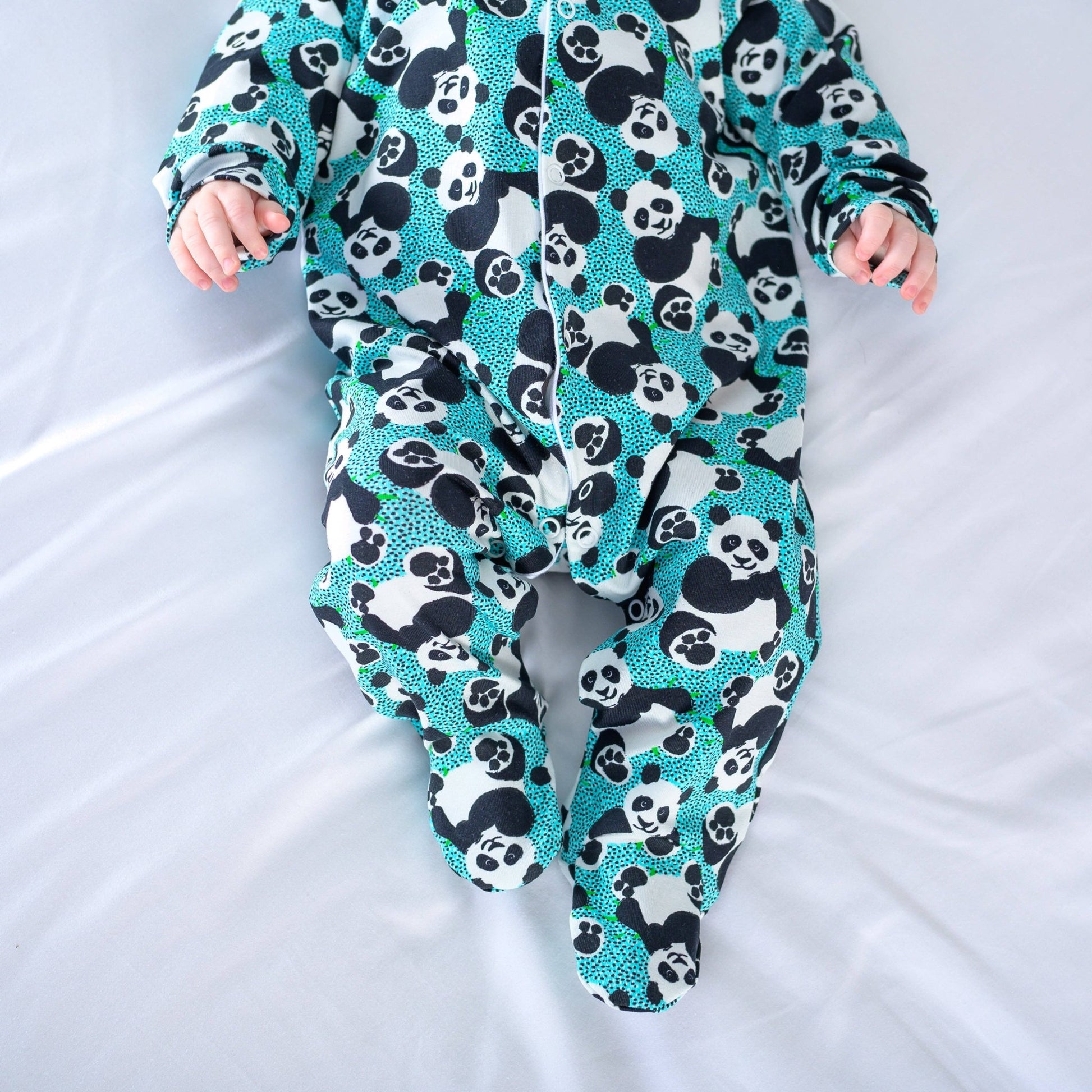Blue panda cotton sleepsuit: 6 - 12 M - Violet Elizabeth - 
