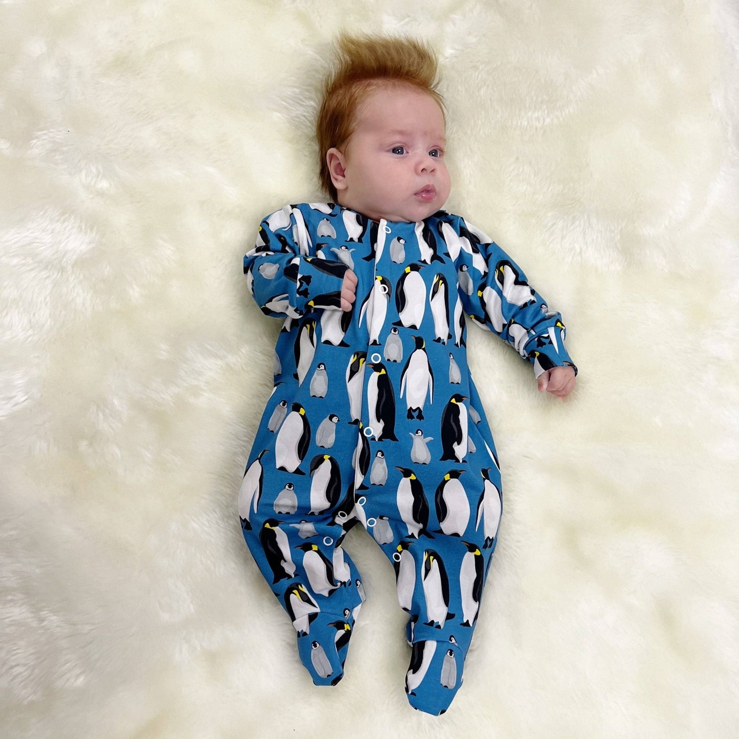 Blue Penguin cotton sleepsuit: 6 - 12 M - Violet Elizabeth - 