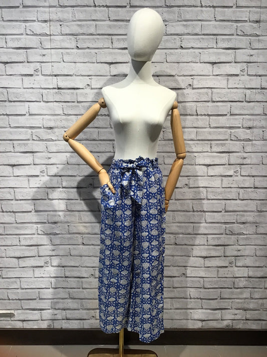 blue white floral Print Trousers - Violet Elizabeth - Clothing