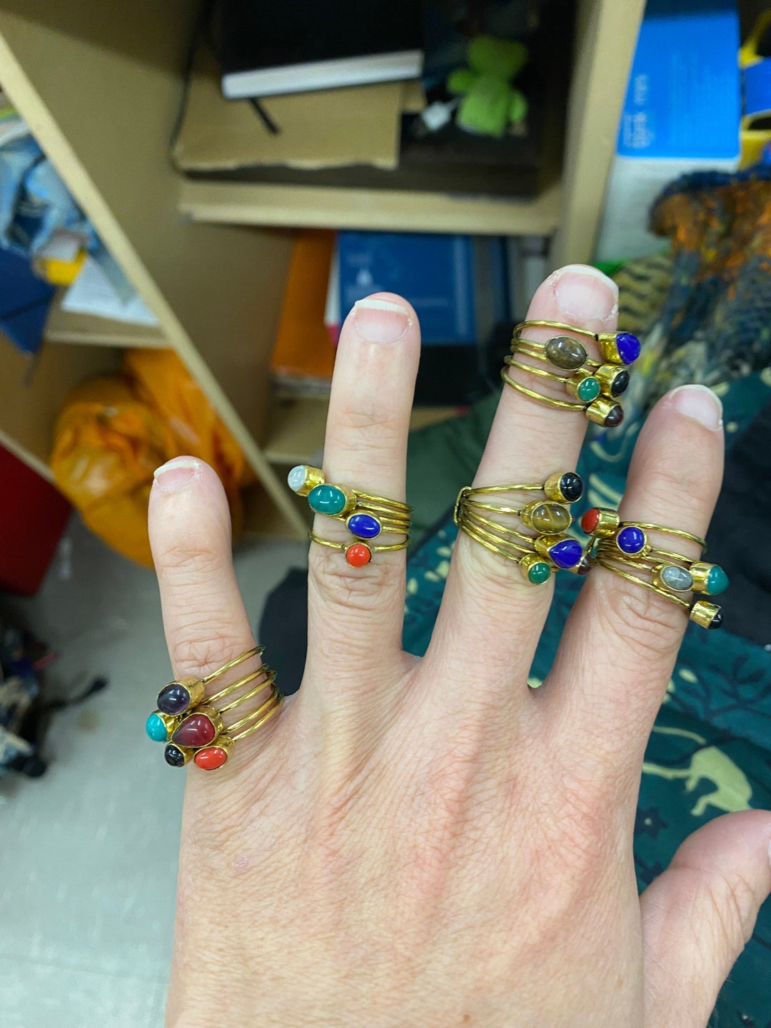 Brass Cluster Ring Mixed Stones - Violet Elizabeth - Jewellery