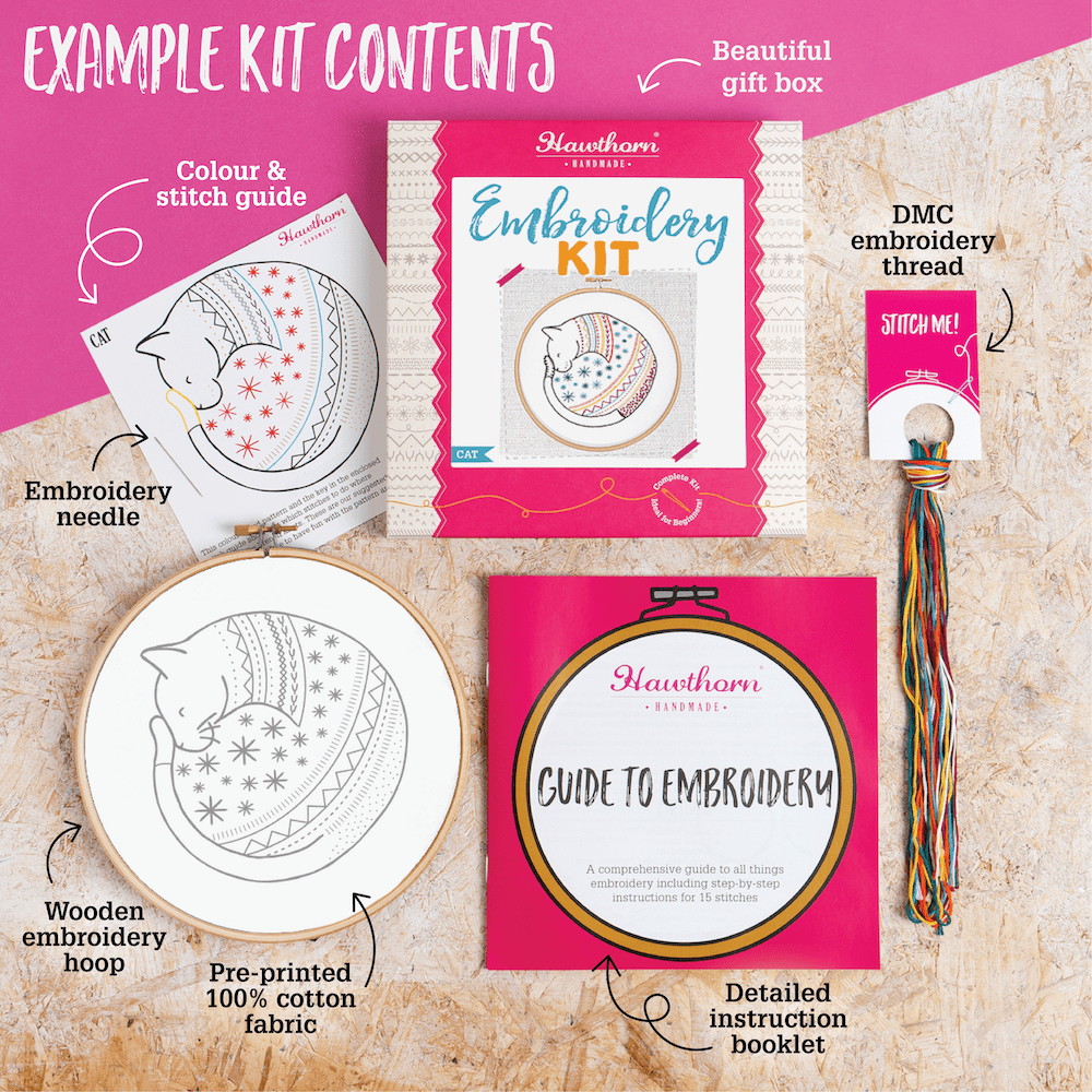 Cat Embroidery Kit | Complete Craft Kit for Beginners - Violet Elizabeth - Haberdashery
