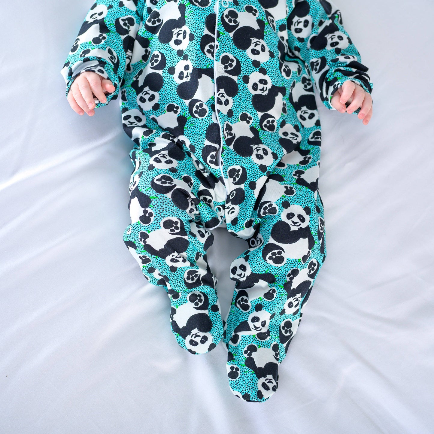 Blue panda cotton sleepsuit: 6-12 M