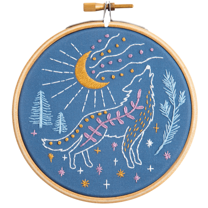 Celestial Wolf Mini Embroidery Kit | Complete Craft Kit for Beginners - Violet Elizabeth - Haberdashery