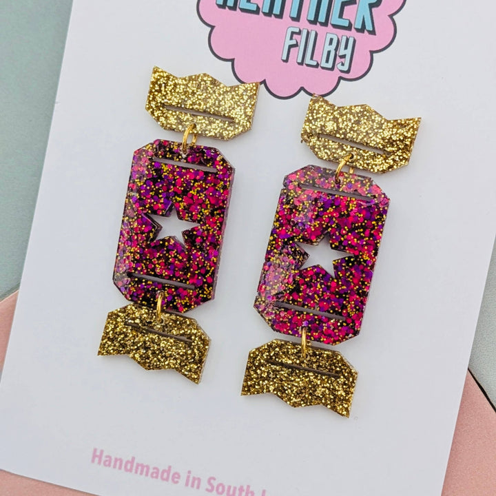 Christmas Cracker Glitzy Glitter Earrings (MORE COLOURS) - Violet Elizabeth - Jewellery