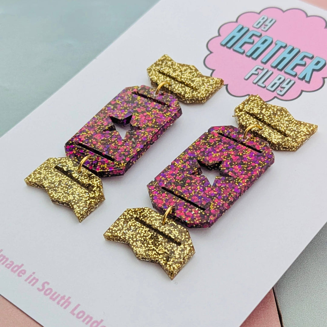 Christmas Cracker Glitzy Glitter Earrings (MORE COLOURS) - Violet Elizabeth - Jewellery