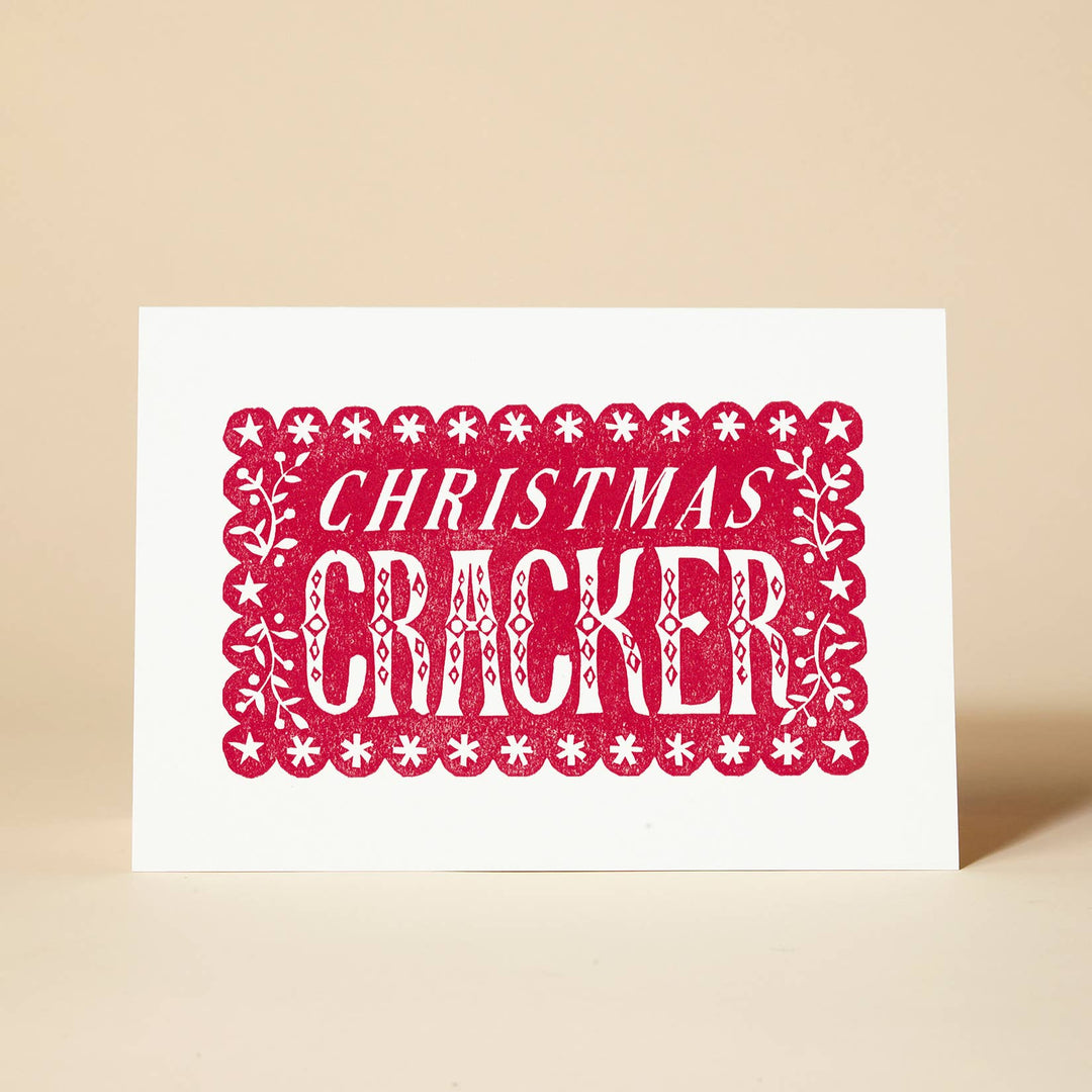 Christmas Cracker Linocut Christmas Card - Violet Elizabeth - 