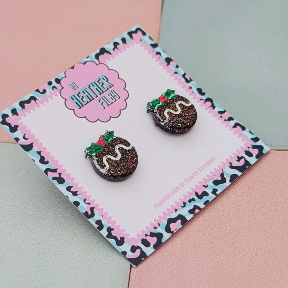 Christmas Pudding Glitter Christmas Studs - Violet Elizabeth - Jewellery