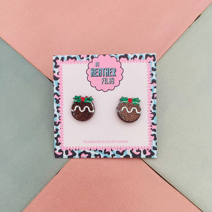 Christmas Pudding Glitter Christmas Studs - Violet Elizabeth - Jewellery