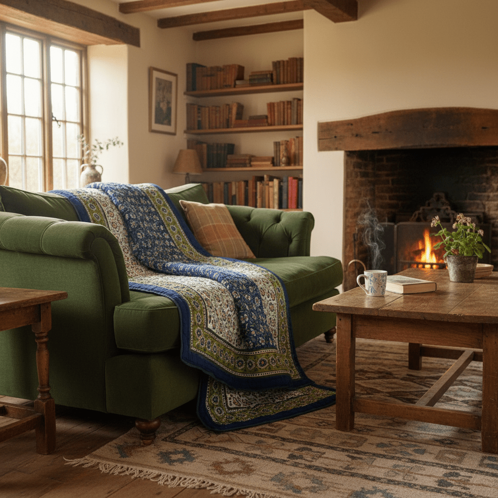 Cottage Garden Rajasthani Block Printed Quilt - Violet Elizabeth - Linens & Bedding