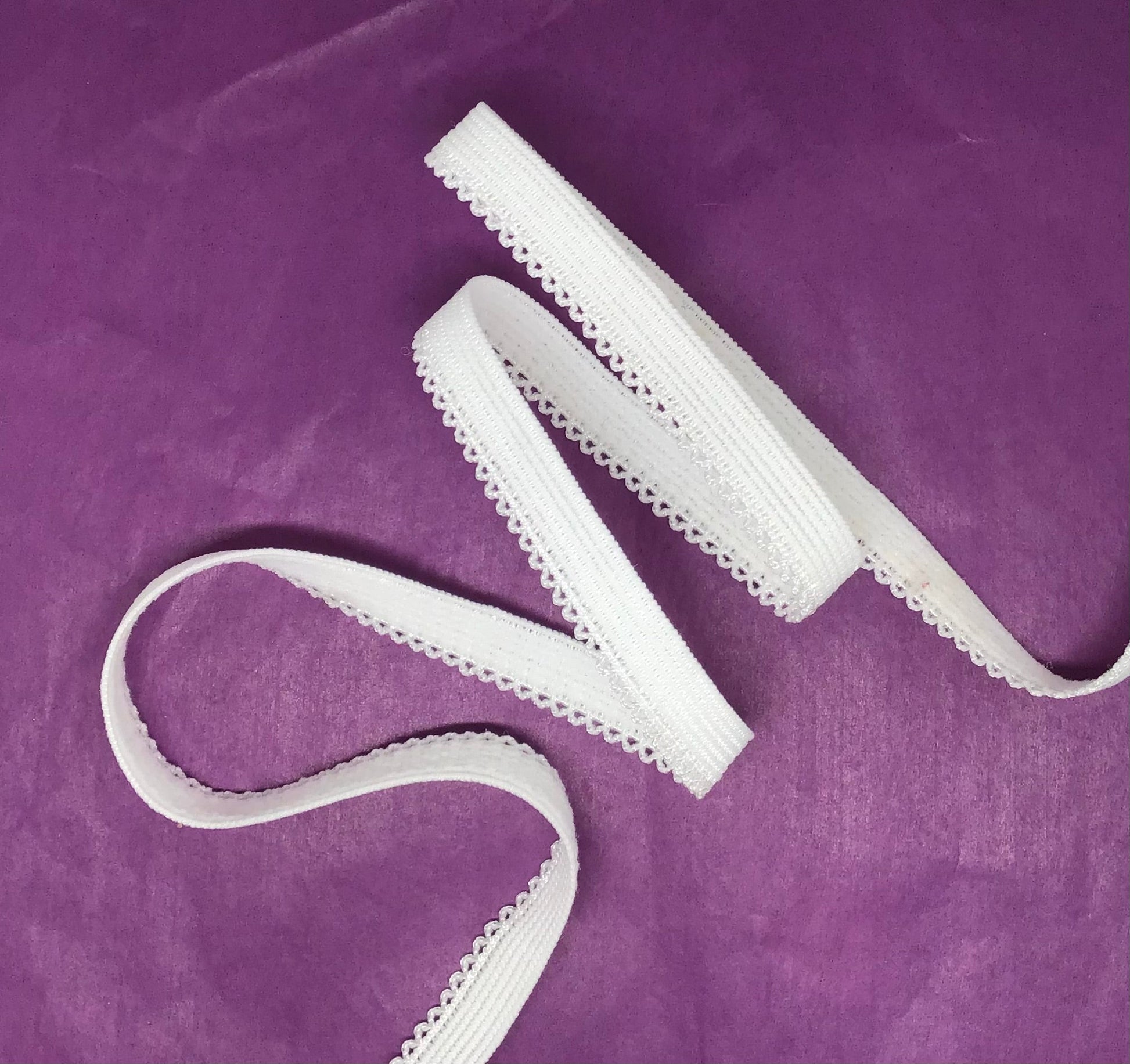 Cream 12mm under bust or knicker elastic inc. neat qscalloped edge - Violet Elizabeth - Haberdashery