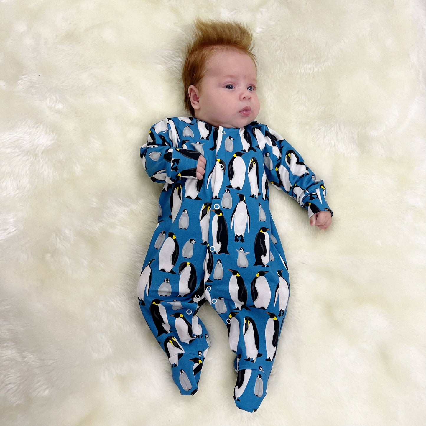 Blue Penguin cotton sleepsuit: 0-3 M