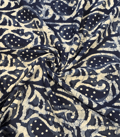 Denhim paisley abstract Batik Hand Printed Pure Cotton Fabric - Violet Elizabeth - Haberdashery