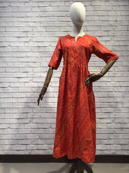 Drawstring Dress in red and gold Pattern - Violet Elizabeth - Clothing