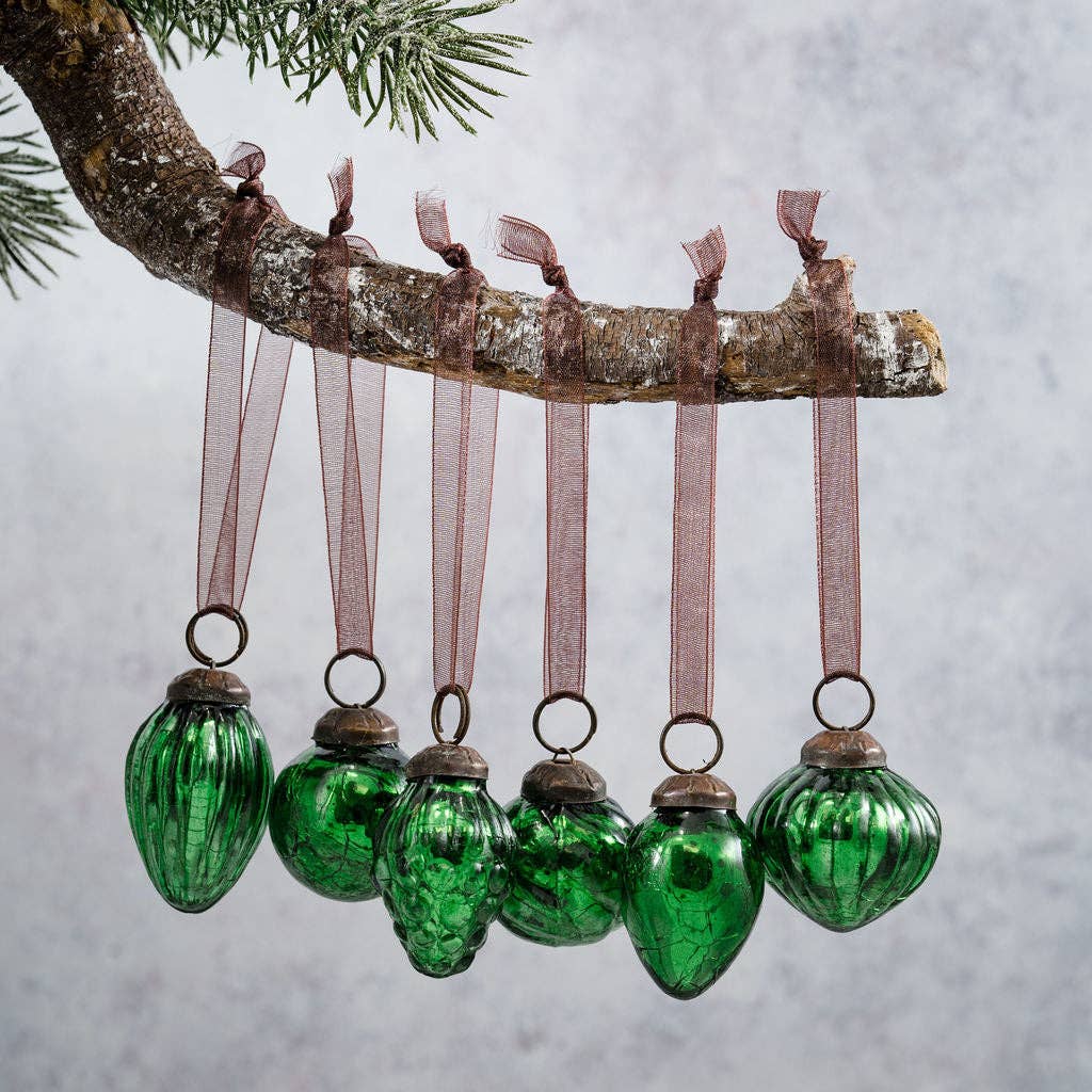 1 of 6 Small Mixed design 1" Emerald Crackle Glass Baubles