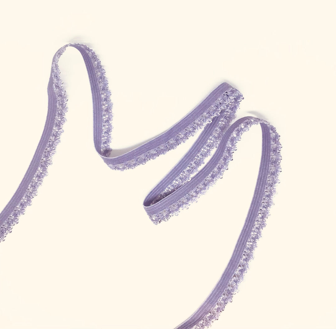 Elastic: lavender made for knickers 12mm inc.patterened edge - Violet Elizabeth - Haberdashery