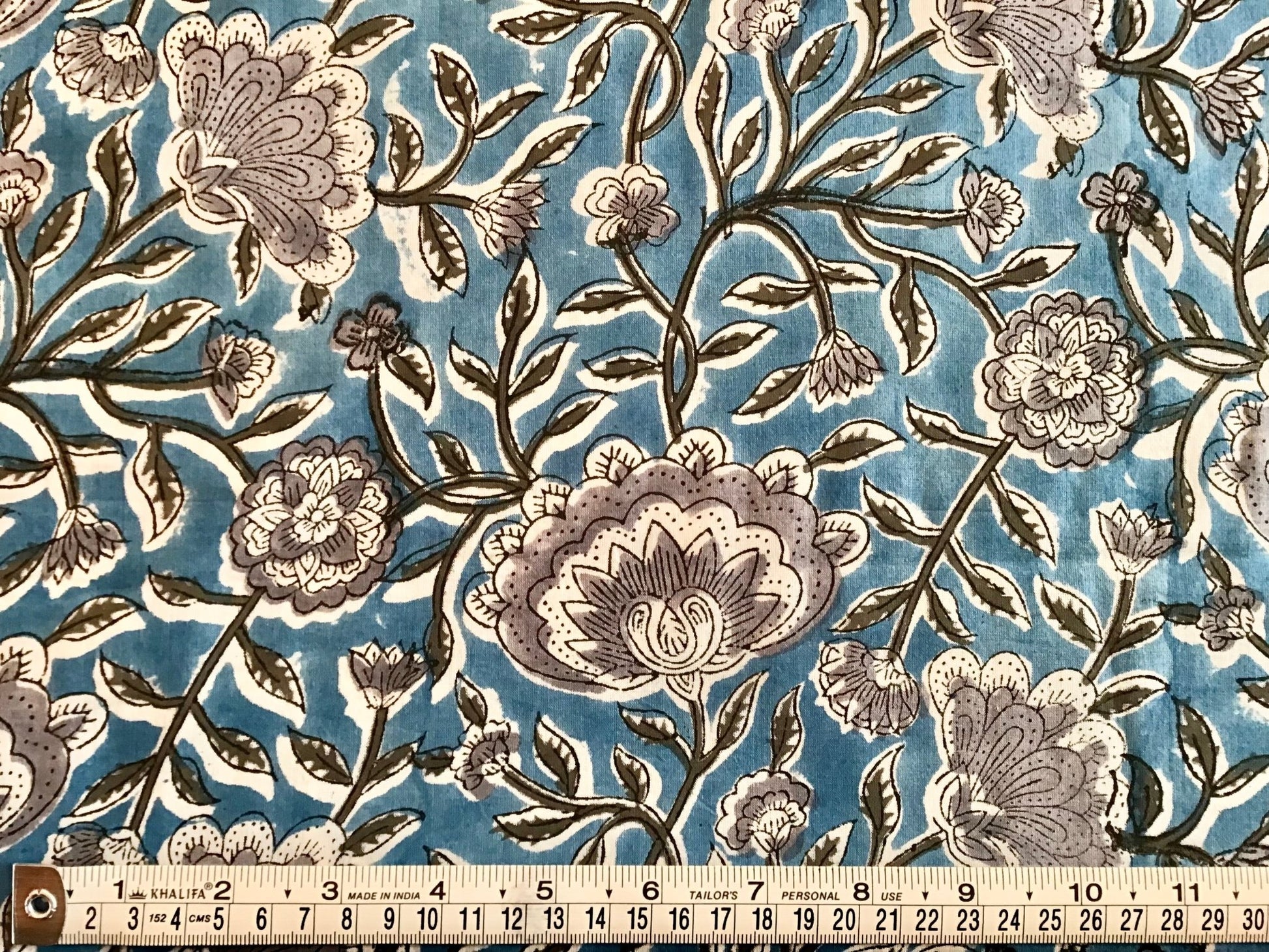Exotic flower print Block Printed Fabric - Violet Elizabeth - Haberdashery