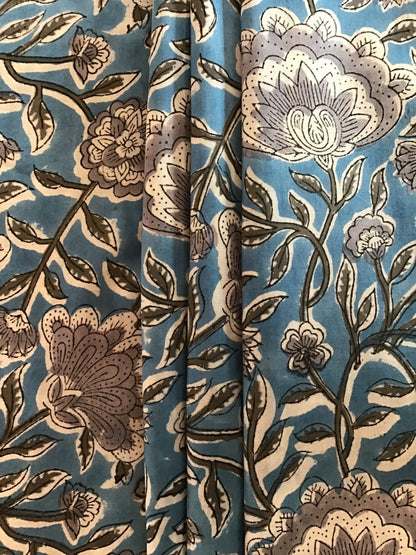 Exotic flower print Block Printed Fabric - Violet Elizabeth - Haberdashery