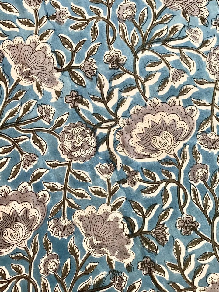 Exotic Flower Print Block Printed Cotton Fabric